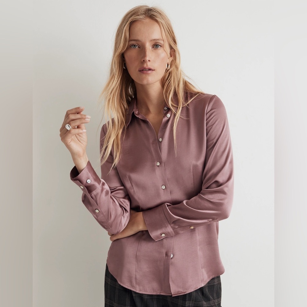 Madewell Darted Button-Up Shirt in Satin